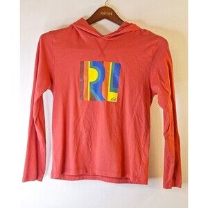 RALPH LAUREN Polo Pullover Hoodie Shirt Women's Sz L RL Graphic Print Drawstring